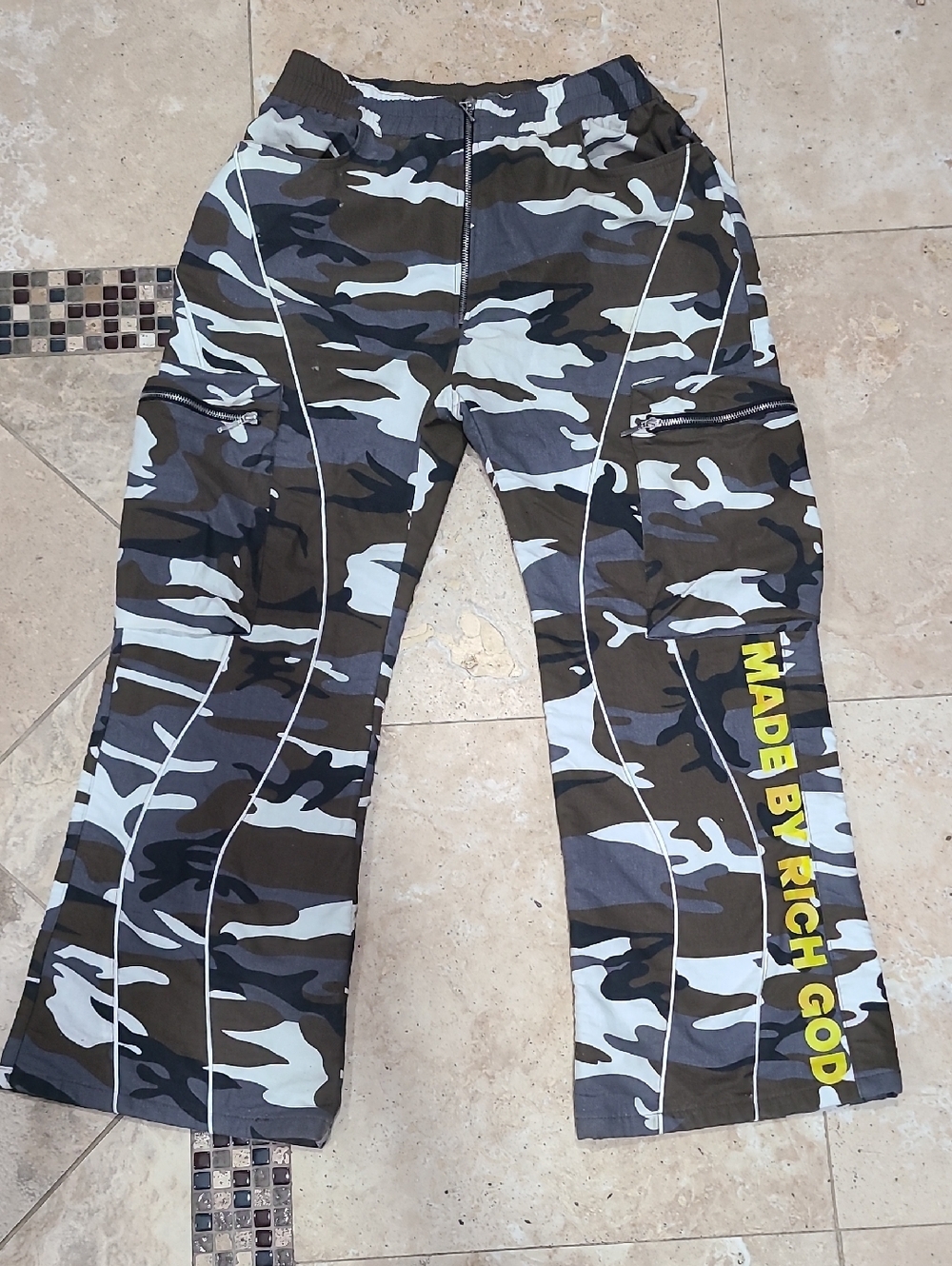 Unic Camo Boot Cut Cargo Pants with Yellow Side Logo